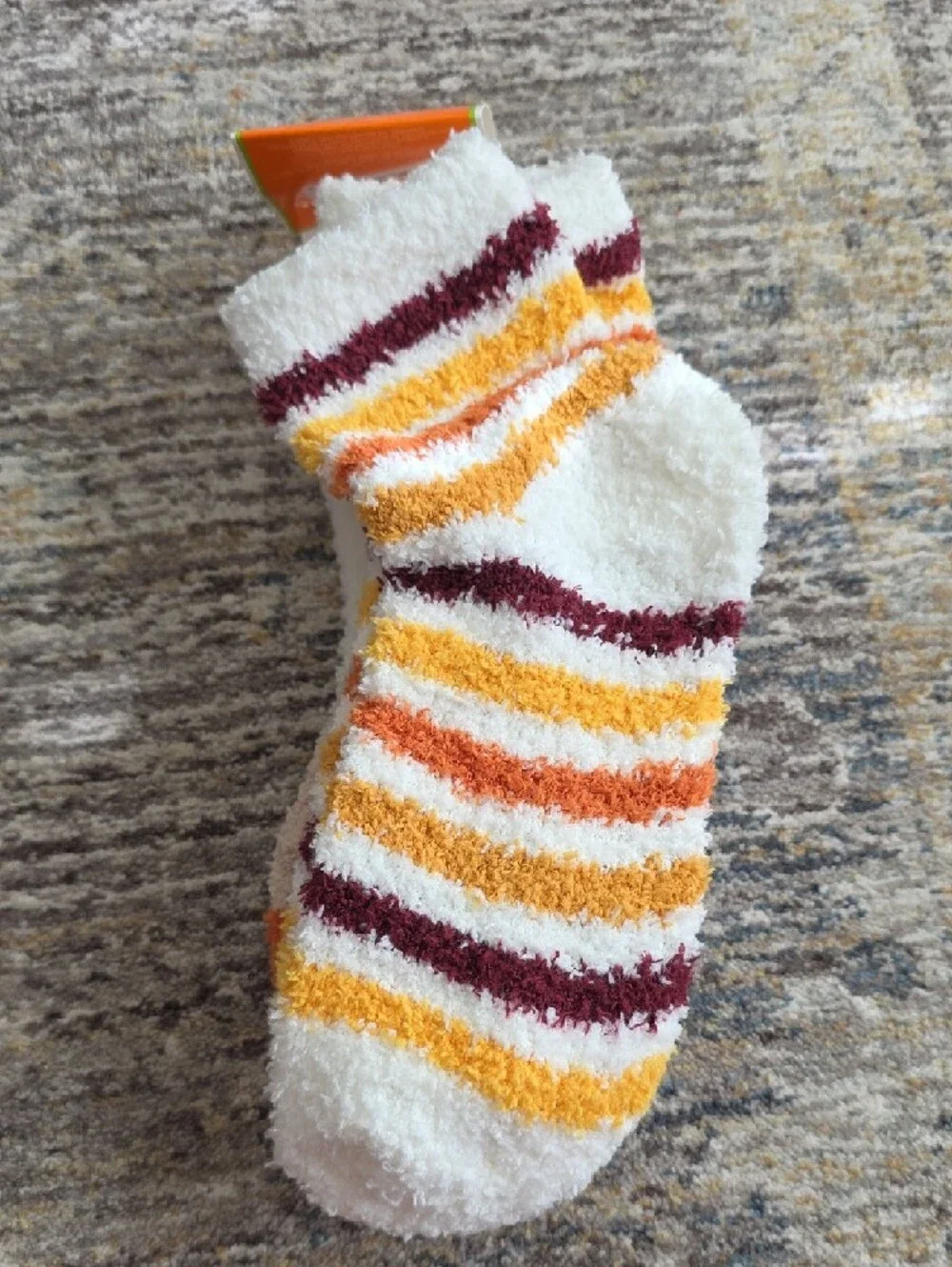 Hallmark White Fuzzy Socks with Orange Slice Accent Thanksgiving
